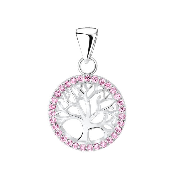 Livets træ halskæde fra ByBirch i sølv med pink zirkonia 42 cm